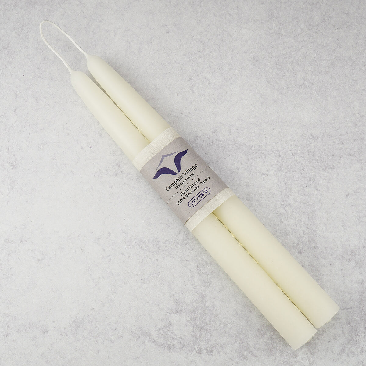 Natural beeswax looped taper candle ivory